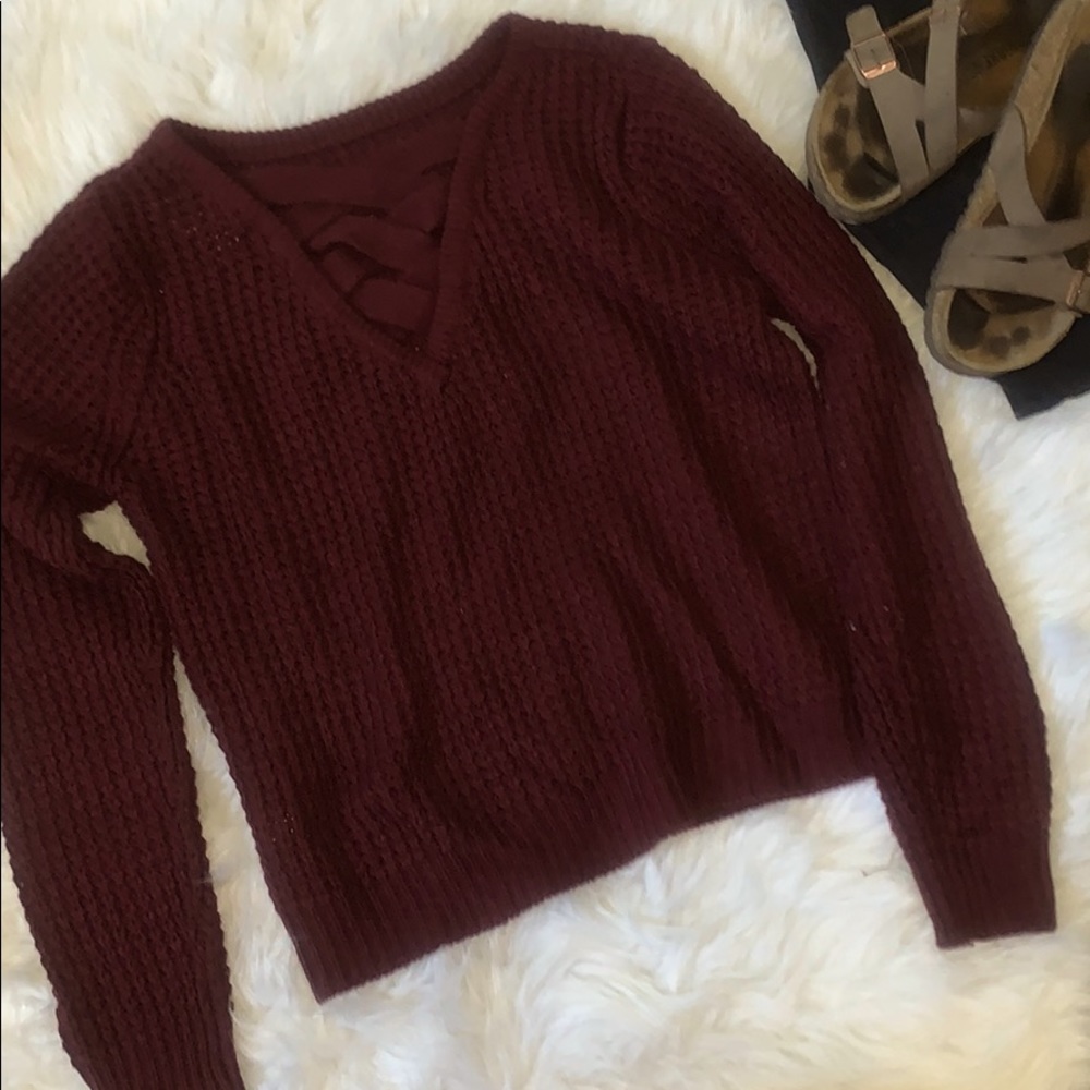 Lace back knit sweater